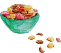 Handpainted Watercolor Mixed Dried Fruits and Nuts Christmas Snack